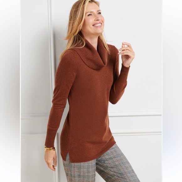 Talbots brown rust cowl neck cashmere long sleeve sweater size MP - Picture 1 of 7